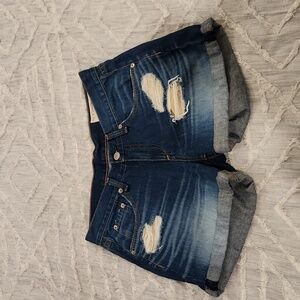 Dark wash, distressed,  cuffed hem Rag&bone distressed jean shorts size 26!
